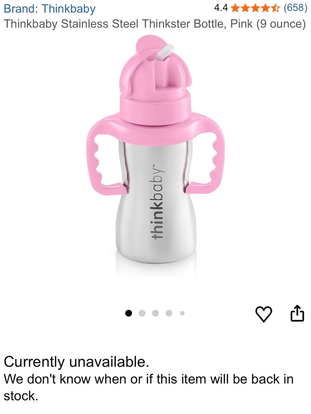 Pink Stainless Steel Bottle with Training Handles
